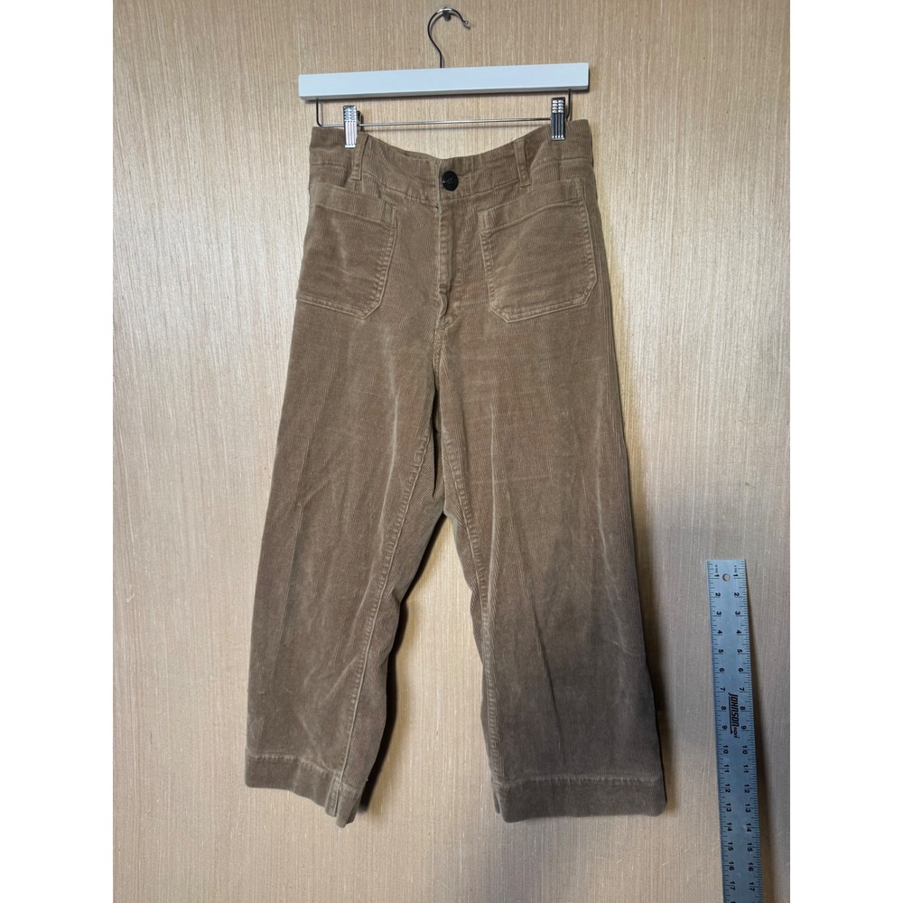 Quince Women Tan Organic Cotton Stretch Corduroy Wide Leg Crop Pants Size 8